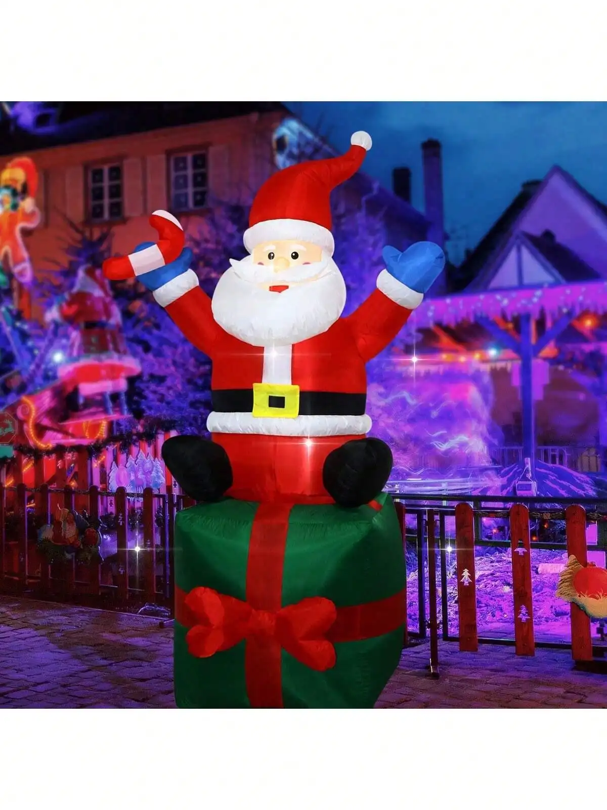 Christmas Inflatable Santa Claus Outdoor Decorations with Built-In LEDs, Blow-Up Santa for Yard Decorations, Inflatable Xmas Dec