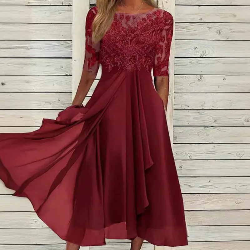 Elegante frauen Sommer Langes Kleid Sexy Stickerei Blume Boho Spitze Sommerkleid Formale Abendkleider Casual O Neck Vestidos Плае