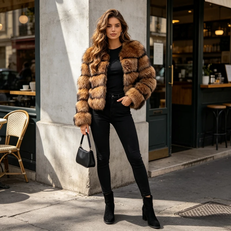 Women Short Coats Faux Fox Fur Round Neck Jackets Casual Thick Warm Y2k Streetwear Full Sleeve Elegant Work 2026 Autumn Winter