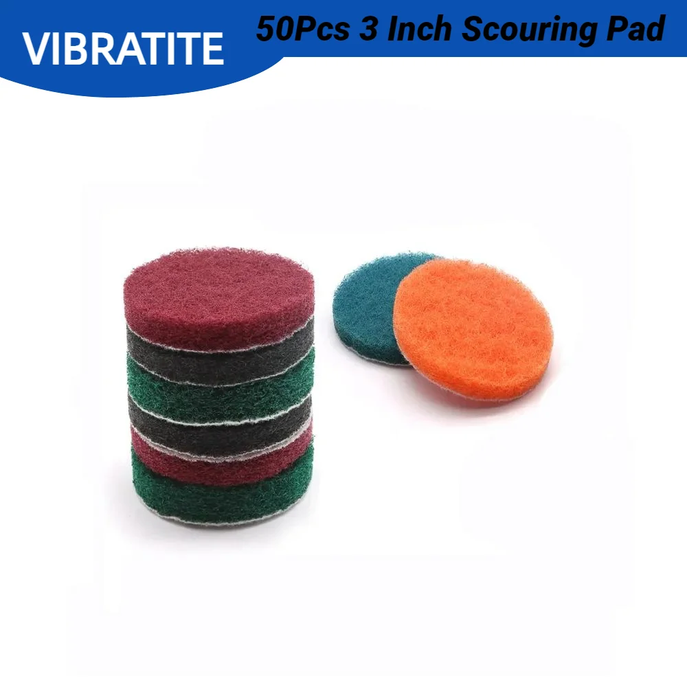 50pcs Drill Power Brush 3Inch Scrubber Scouring Pads Hook and Loop Backing 80-2000 Grit for Bathroom Kitchen Household Cleaning