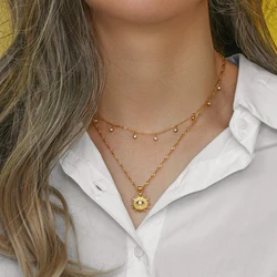Delicate Tarnish Free 18K Gold Plated Stainless Steel Small Drop Charm Necklace Clear Colorful AAA CZ  Pendant Layer Necklace