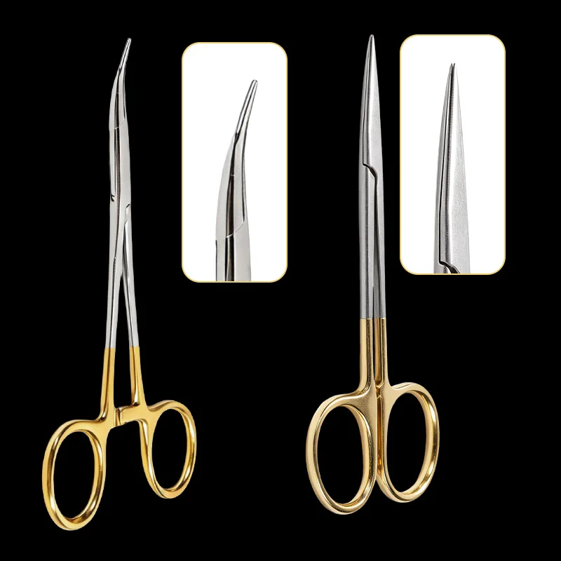 1pc Stainless Steel Multifunctional Needle Holder Straight Head Elbow 12.5cm Needle Holder Gold Handle Clamp Surgical Instrument
