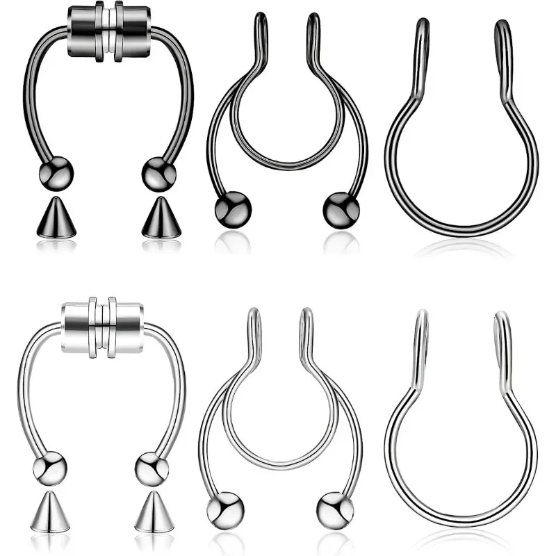 3Pcs Fake Nose Ring Magnetic Septum Ring Fake Nose Ring Hoop Stainless Steel Horseshoe Clip On Nose Ring No-Pierced Septum Ring