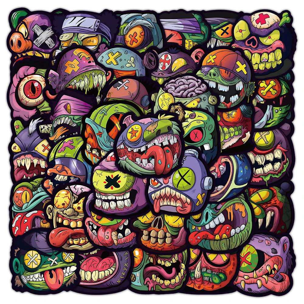 10/30/54pcs Horror Monster Big Head Stickers Cool Cartoon Sticker DIY Laptop Phone Notebook Halloween Graffiti Decals Decoration