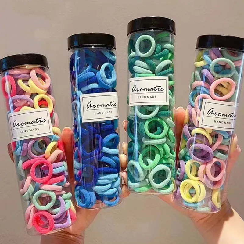 100Pcs/Box Elastic Hair Bands Kids Hair Accessories Children Ponytail Holder Ropes Nylon Colorful Headband Baby Girl Ornaments
