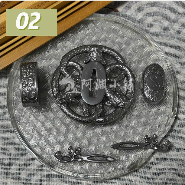 New Style 3 Dragons #2 Set of Stainless Iron Katana Sword Accessories Tsuba Fuchi Kashira Menuki