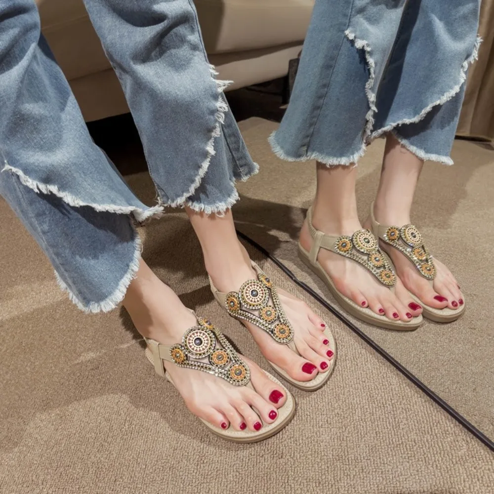 

Casual Non-Slip Bohemia Sandals Soft Sole Beachwear Rhinestone Sandals Summer Flip Flop Slippers Girl