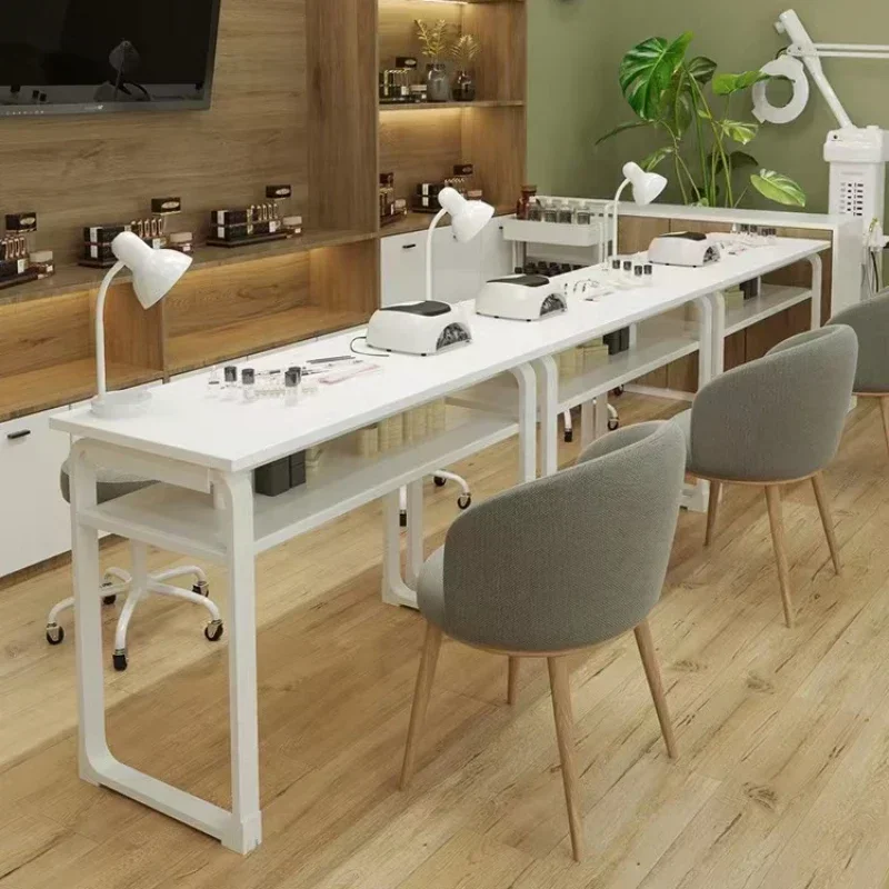 

QO White Simple Professional Nail Tables Manicurist Wood Women Modern Nail Tables Living Room Mesa Manicura Salon Furniture GOOD