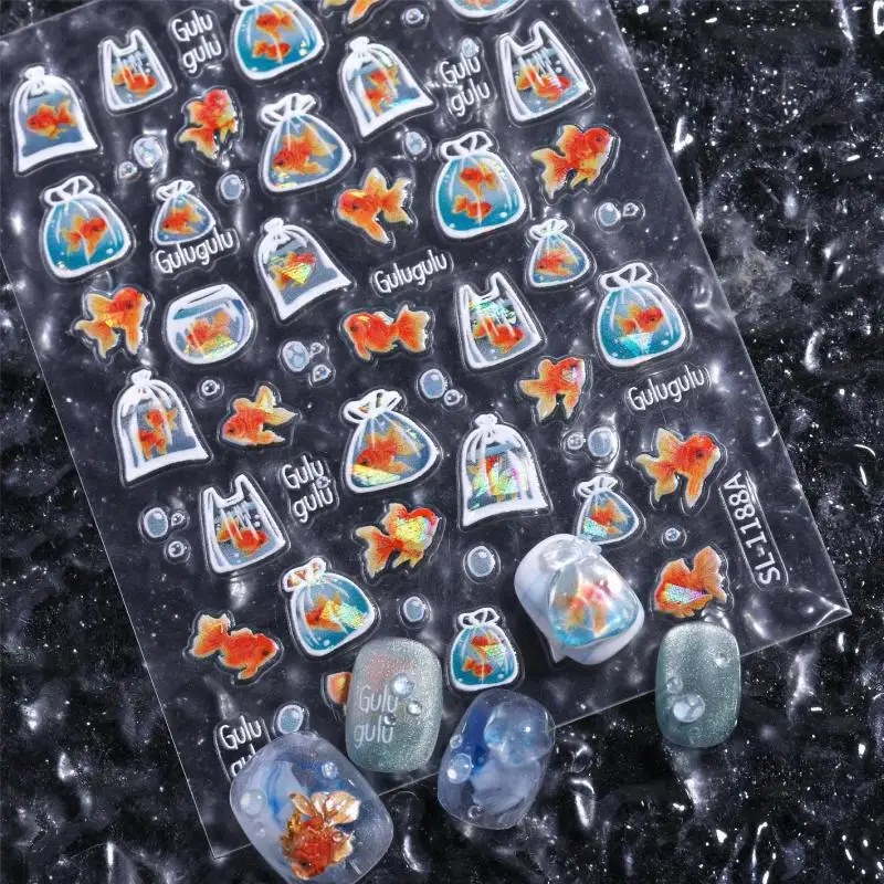 光沢のある金魚ビニール袋タツノオトシゴ夏クラゲヒトデシェル巻貝鯉水バブルスター鯉ネイルアートステッカーデカール