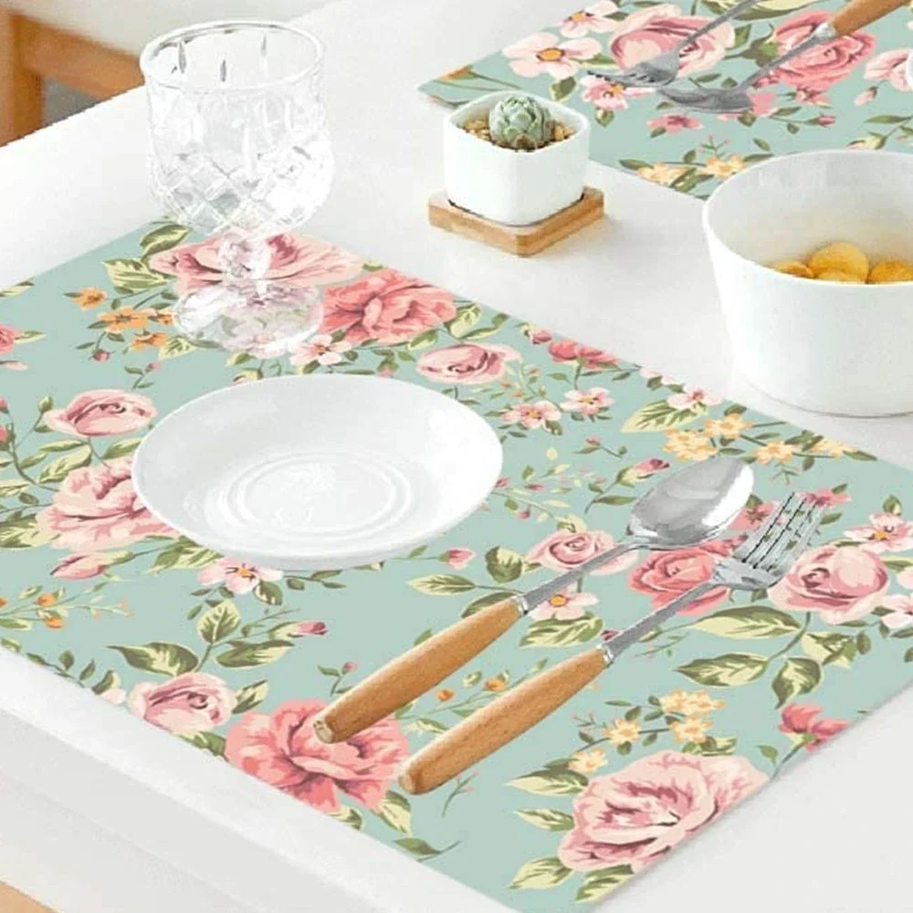 Classic Rose Flower Placemat Linen Table Mat Tree Wooden Style Dining Table Disc Pads Coaster Napperon Plate Bar Tapete De Lugar