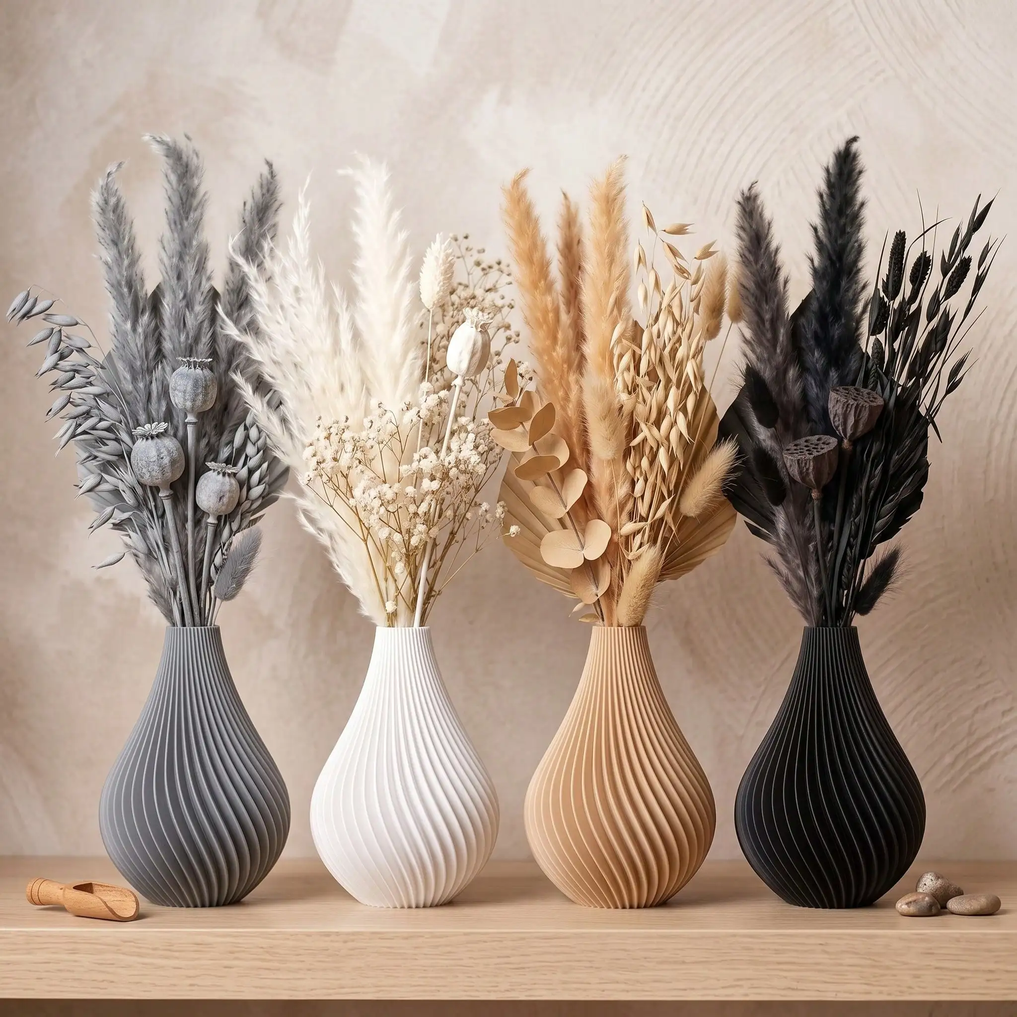 1pc Boho Twisted Vertical Ribbed Bulbous Narrow Neck Flower Vase for Pampas Grass Dried Flowers Home Living Bedroom Office Weddi