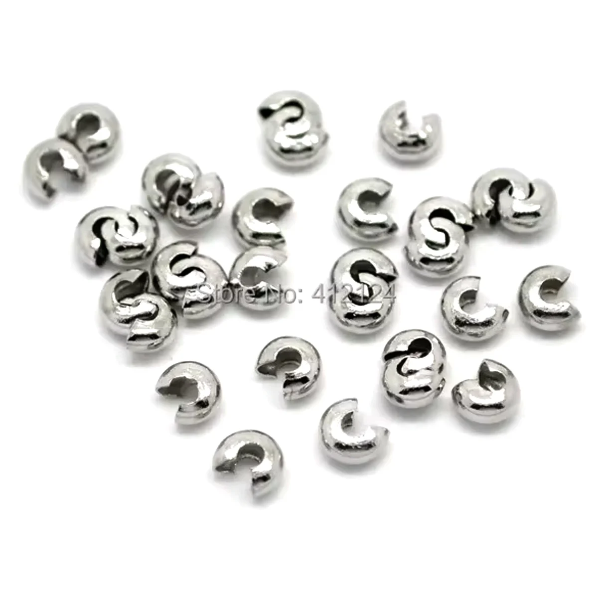 3000Pcs Silver Tone Copper Crimp Beads Covers Charms Jewelry DIY Findings 4x3mm
