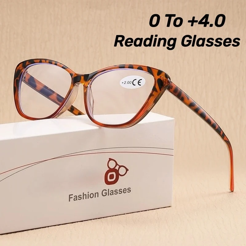 

Large-frame Cat-eye Presbyopia Glasses Stylish Anti-blue Light High-definition Reading Glasse Street-style Leopard-print Eyewear