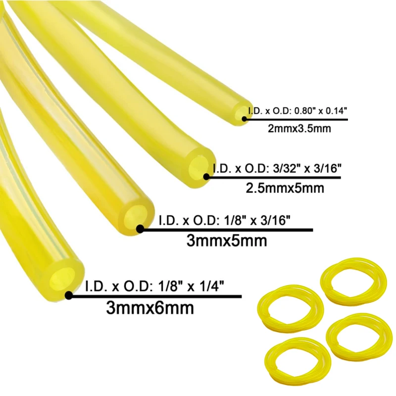 1/3M 3Size 2x3.5/2.5x5/3x5/3x6mm Petrol Fuel Gas Line Pipe Hose Petrol Line Oil Gas Resistant for Trimmer Chainsaw Saw Blower