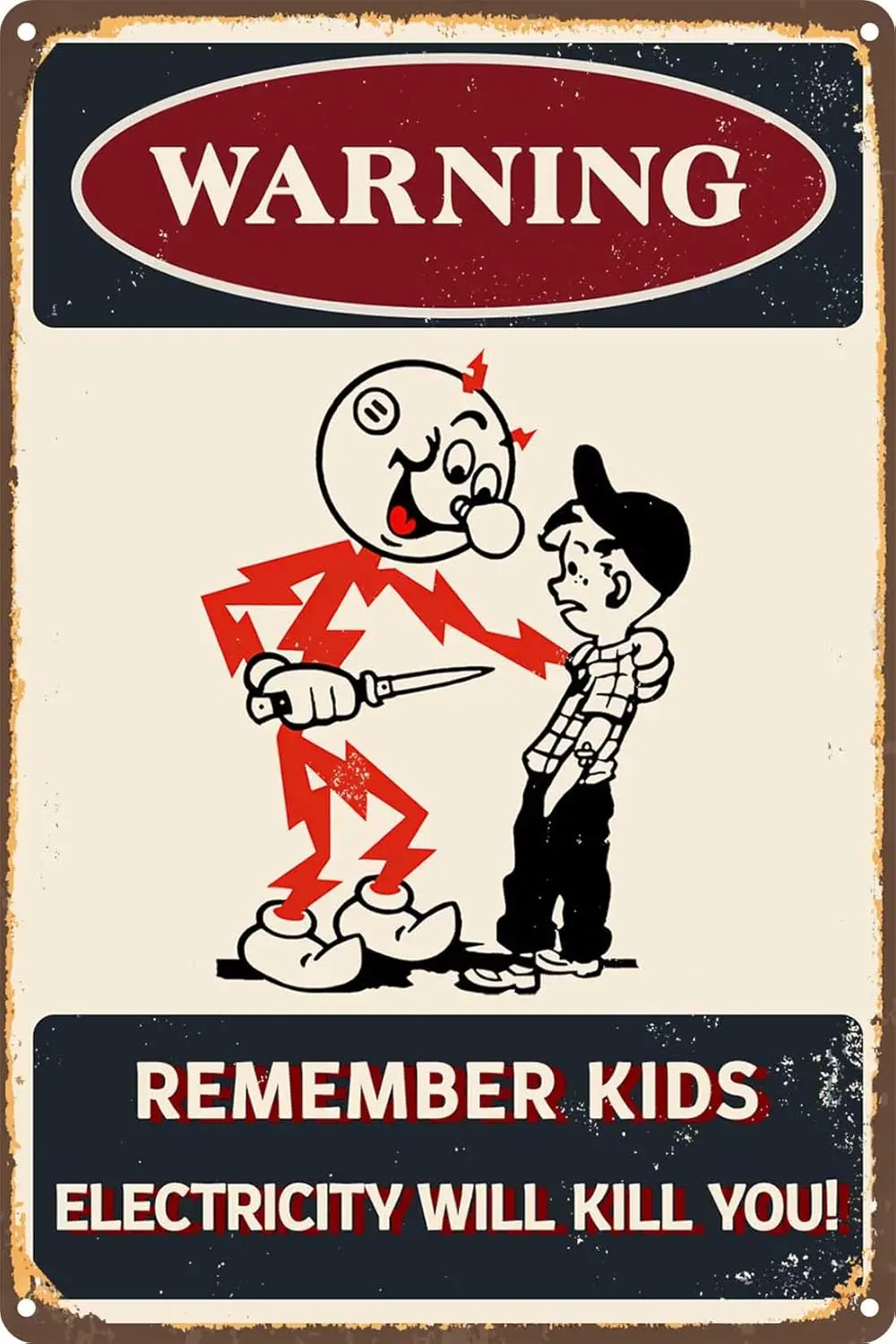Warning Remember Kids Electricity Will Kill You Vintage Metal Tin Signs Outdoor Accessories Decor Man Cave Garage Street Shop Ca