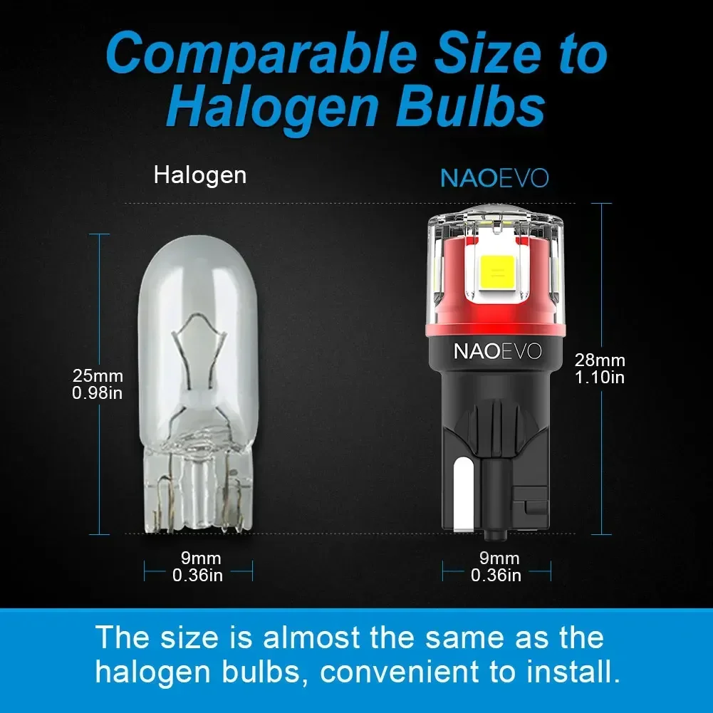 NAO W5W T10 LED CANBUS No Error 5W5 12V 24V 5W 750Lm Super Bright Car Interior Side Light 194 3030 SMD Auto Bulb White Amber Red