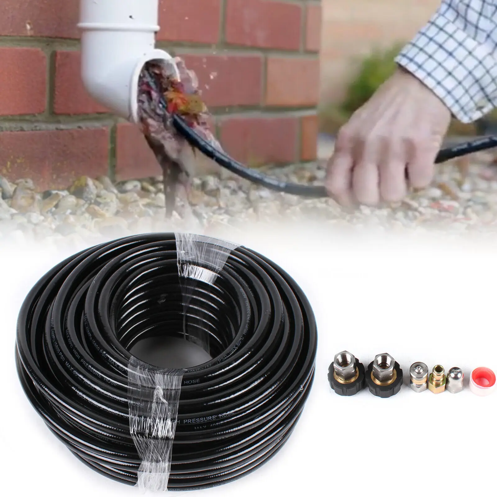 Sewer Jet Hose 100ft 1/4'' Npt Sewer Jetter Kit for Pressure Washer 5800 Psi