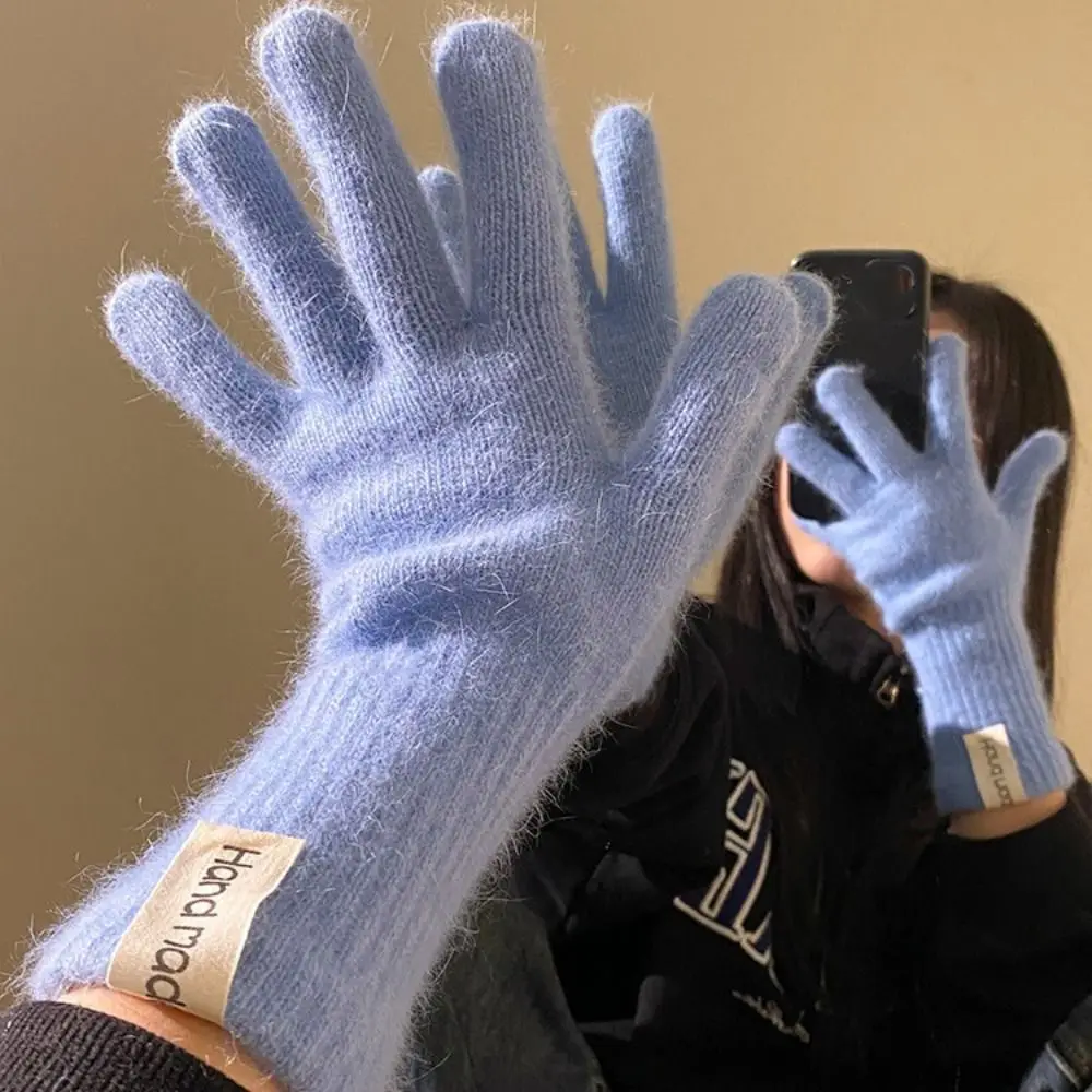 Fashion Warm Flannel Gloves Touch-screen Faux Fur Long Rabbit Fur Gloves Windproof Candy Colored Winter Women Gloves Cycling
