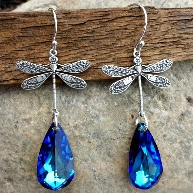 Gorgeous Colors Dragonfly Waterdrop Earrings for Women Anniversary Gift Bride Engagement Wedding Fine Jewelry