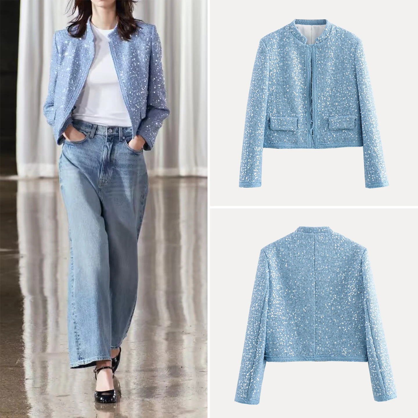 

Faionable Beaded Outerwear Women's Sle Ele Personali Autumn 2025 New Arrival Z Stand Fit Long Sve Zipper