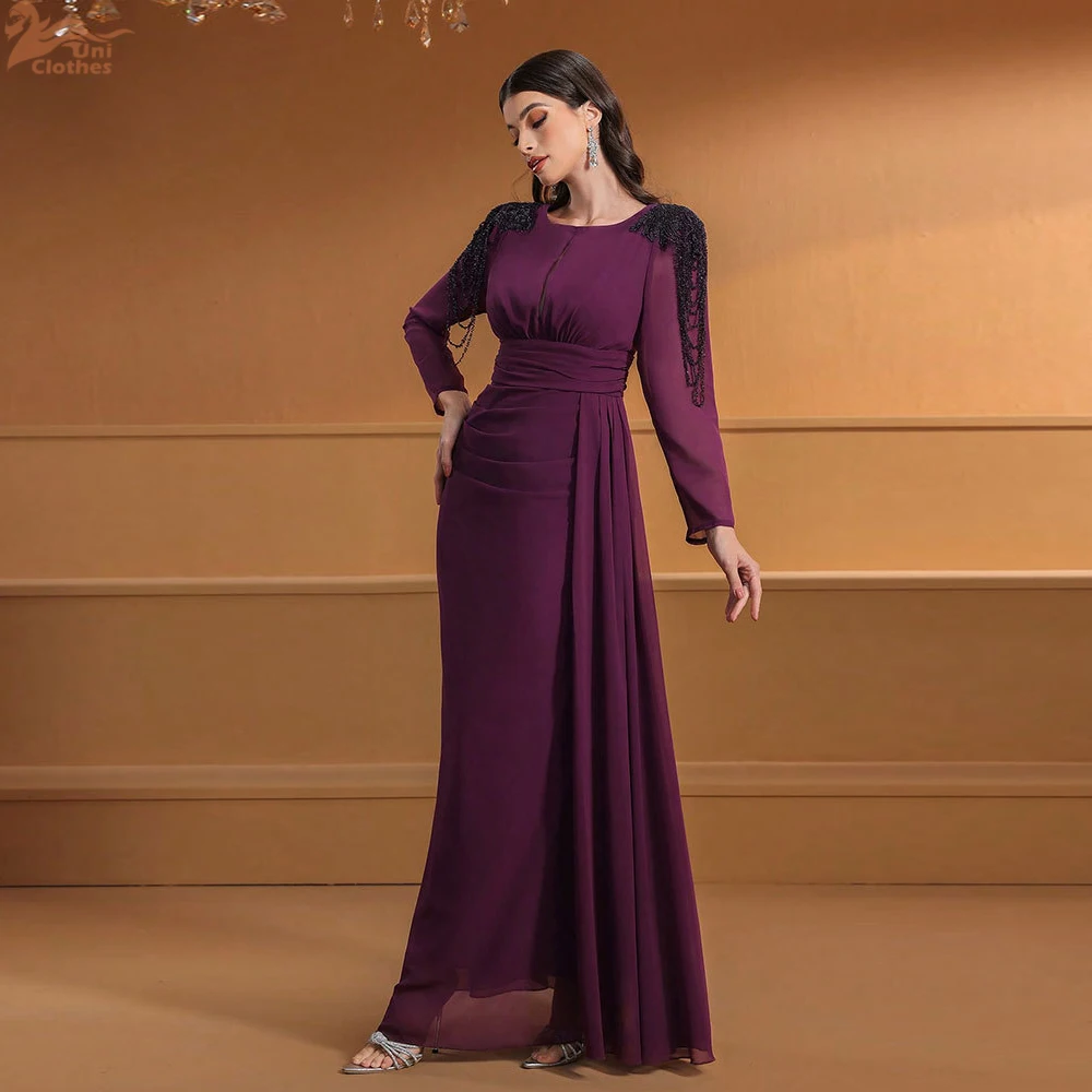 Abiti lunghi da donna Abito da sera lungo in chiffon con applicazioni alla moda Abito da sera elegante e dimagrante da donna