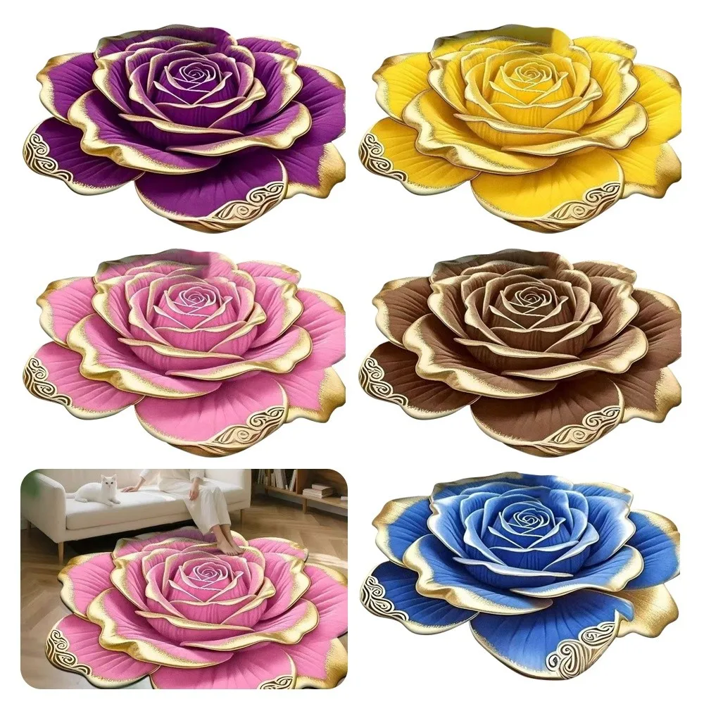 Durable Special-shaped 3D Flower Carpet Non-slip Crystal Velvet Rose Floor Mat Soft Dirt-resistant Door Blanket Home Decor