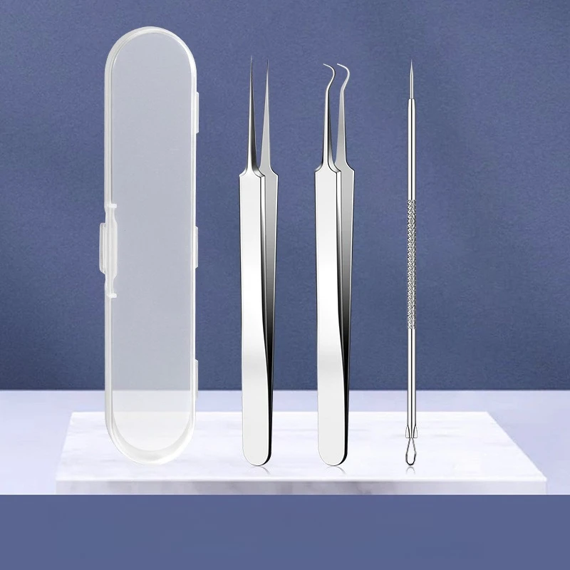 3Pcs Blackhead Remover Tool Kit, Precision Comedone Tweezers & Acne Needle Set, Stainless Steel Pimple Extractor Tools