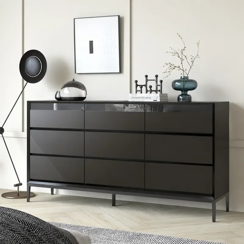Italian Minimalist 9 Drawer Chest Cabinet Nordic Modern Living Room Bedroom Storage with Damping Drawers and Fingerprint Lock