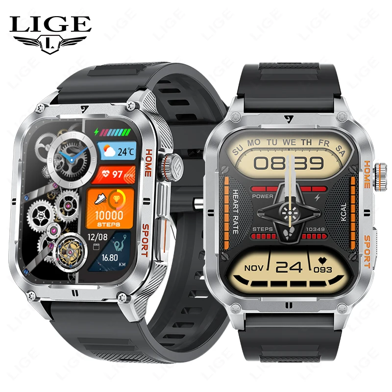 

LIGE Smart Watch Military 2.01'' Large Screen Health Monitor Bluetooth Call Watches Waterproof Sports Smartwatch For Android IOS