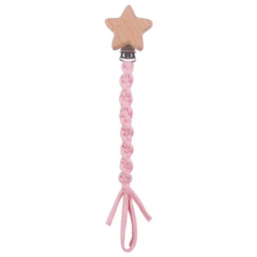 Portable Handmade Baby Pacifier Clips Elastic cloth tape Anti-drop Soother Clip Chain Wooden Braided Cotton Teething Toy Newborn