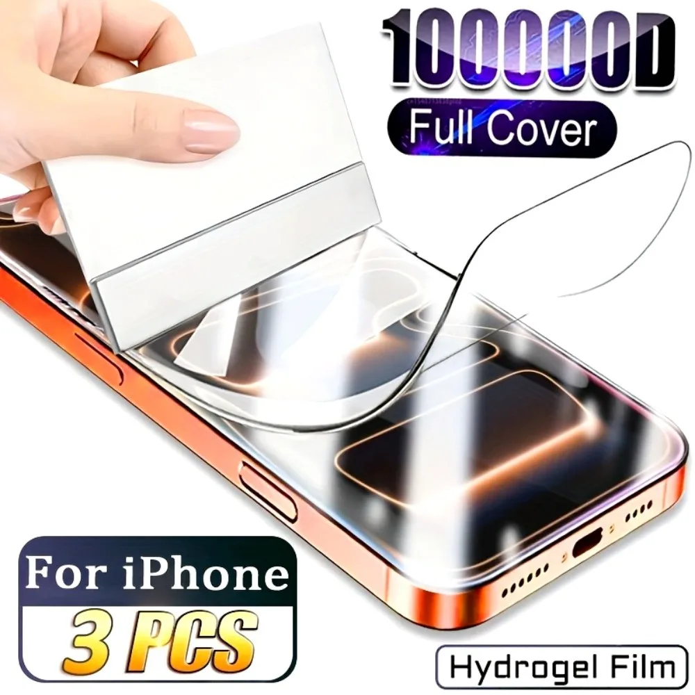 

3 шт., высокопрозрачная гидрогелевая пленка для iPhone 17 16 15 Pro Max Air 16e 15 Plus 14 13 12 11 Pro XR XS Max, полное защитное покрытие для экрана