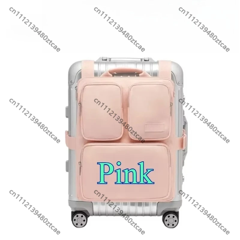 

Daily Casual Travel Backpack, Vest Hanging Storage Pouch with Strap Boarding Organizer Bag, Black Outer Petal Pink Inner Daypack