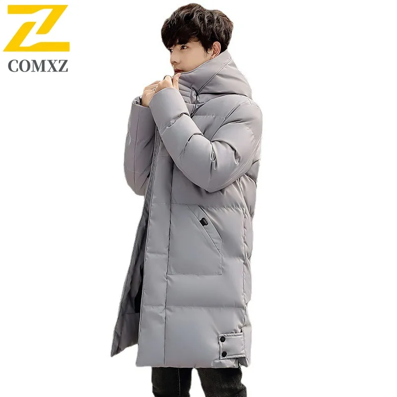 COMXZ New Plus Size Men Cotton - Padded Jacket Hooded Mid - Length Autumn Winter Warm Thickened Simple Waterproof Windproof Coat