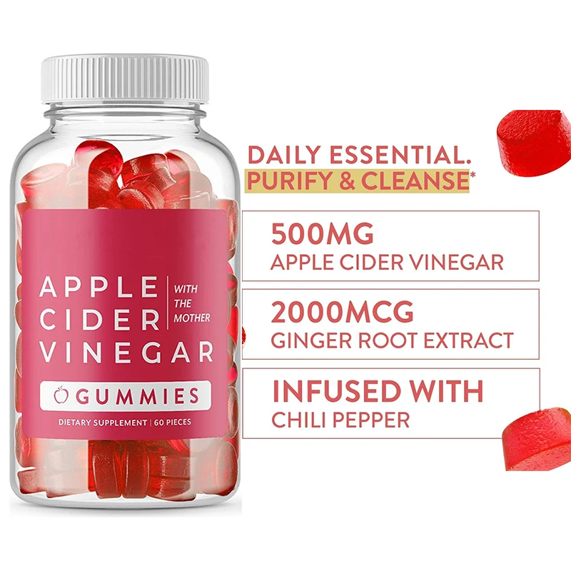 2 Bottle Apple Cider Gummy Vitamin Apple Cider Vinegar Candy Bear Flower Supplement Vitamin Energy Gummy