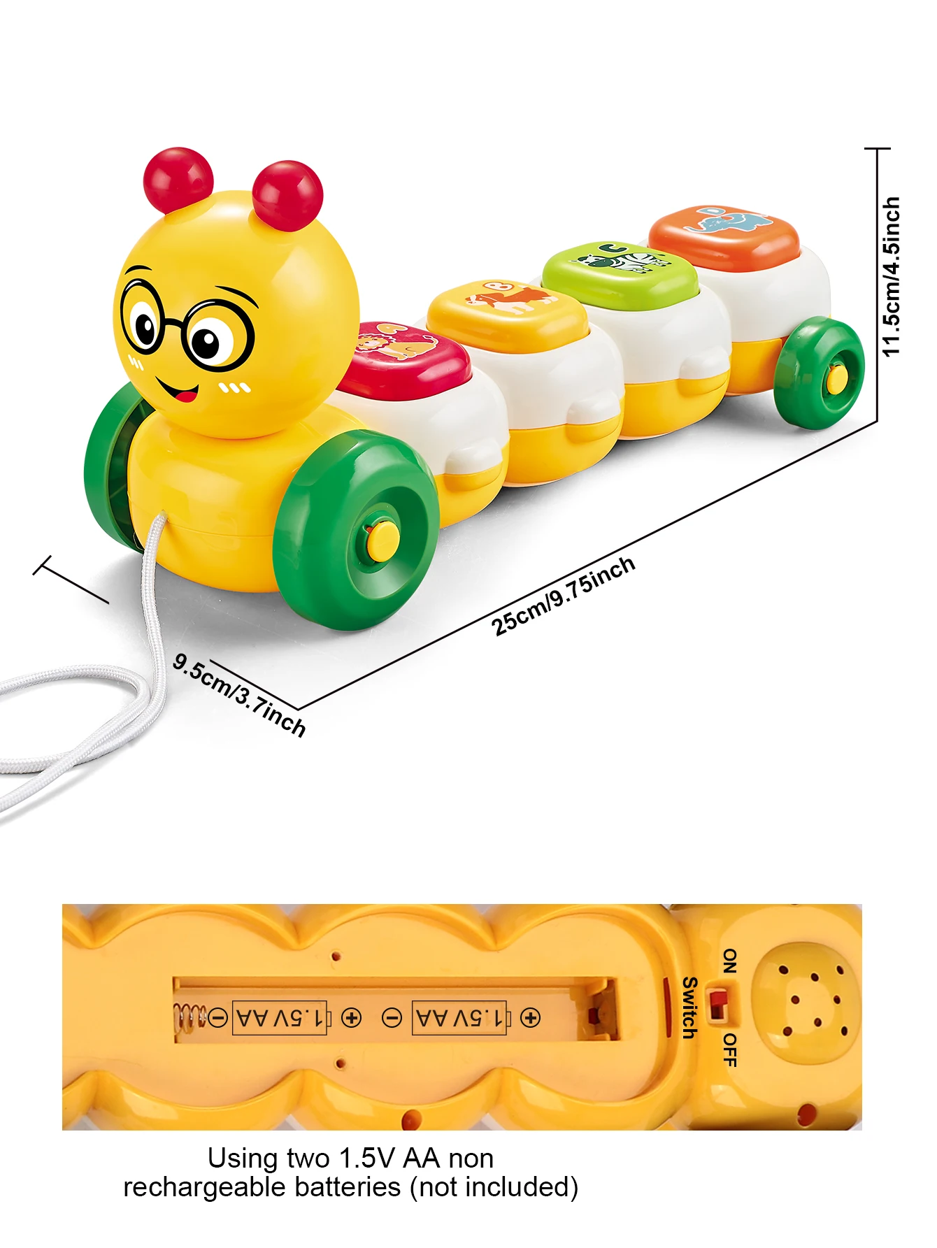 Caterpillar pull puzzle children's toy with music function, dragging caterpillar for early childhood education