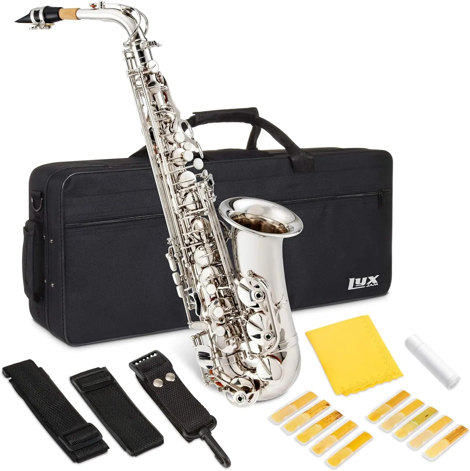 Saxophone E Flat Brass Sax Kit, Professional Sound, Complete Accessories, Ideal for All Players, Includes Hard Case, 10 Extra Re