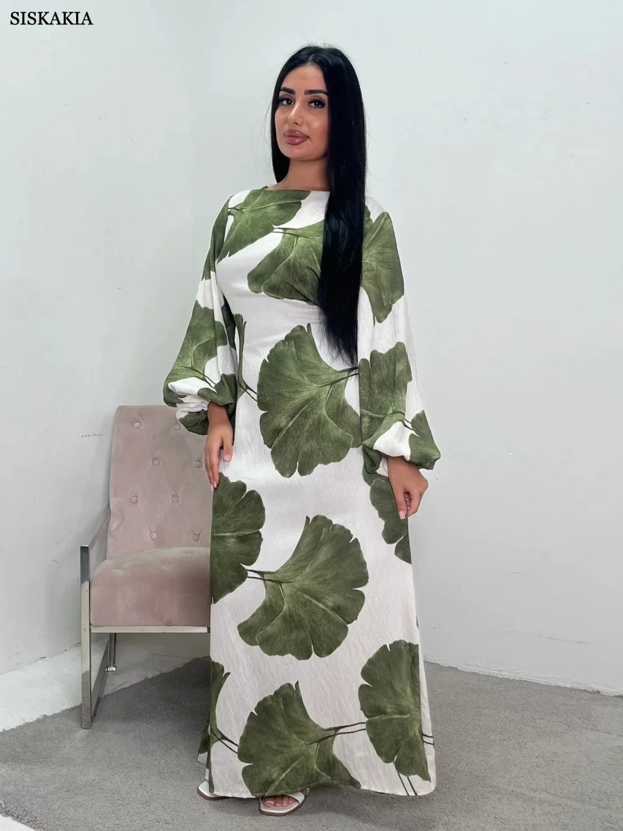 Siskakia Graphic Print Abayas For Woman Dubai Luxury 2025 Moroccan Bundled Sleeve Kaftan Dress
