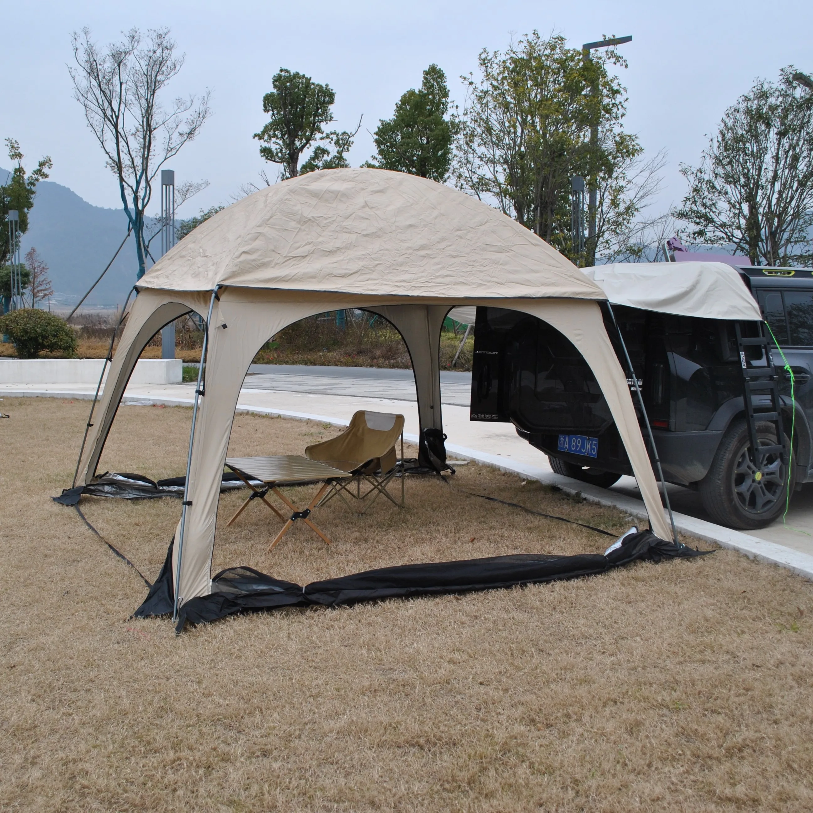 Outdoor Party Tent with Mesh Fabric To Prevent Mosquitoes And Insects,Waterproof Canopy Patio Wedding Gazebo, Connected To Car