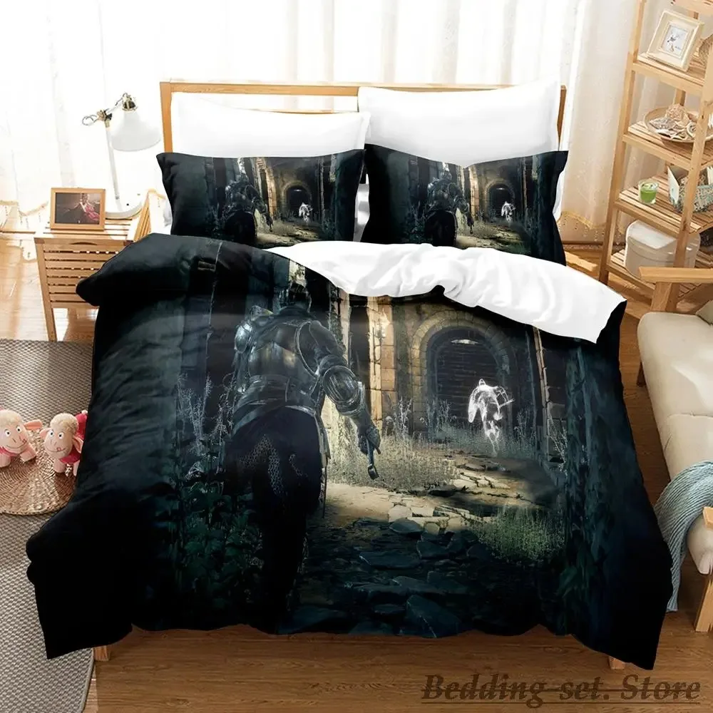 Conjunto de cama com almas escuras para adultos e crianças, solteiro, gêmeo, completo, rainha, cama king size, capa de edredão, anime, quarto, 2023