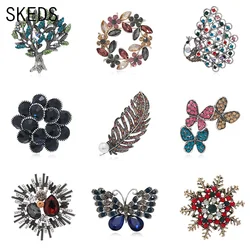 SKEDS Elegant Women Men Fashion Full Crystal Butterfly Flower Brooches Badges Shiny Boutique Decoration Rhinestone Pins Jewelry