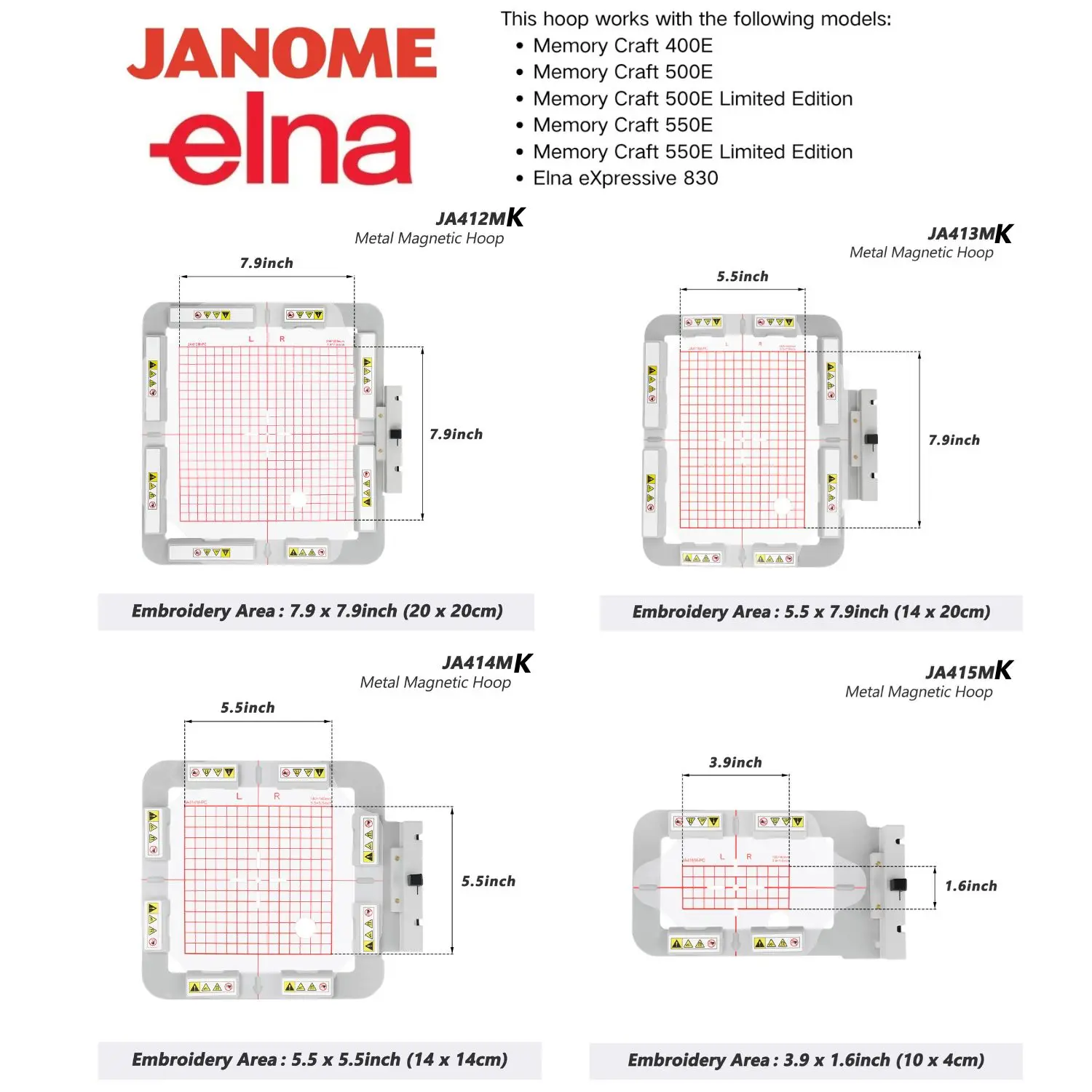 NEW Metal Magnetic Embroidery Hoop Compatible with Janome MC400E MC500E MC550E Elna Expressive 830, etc
