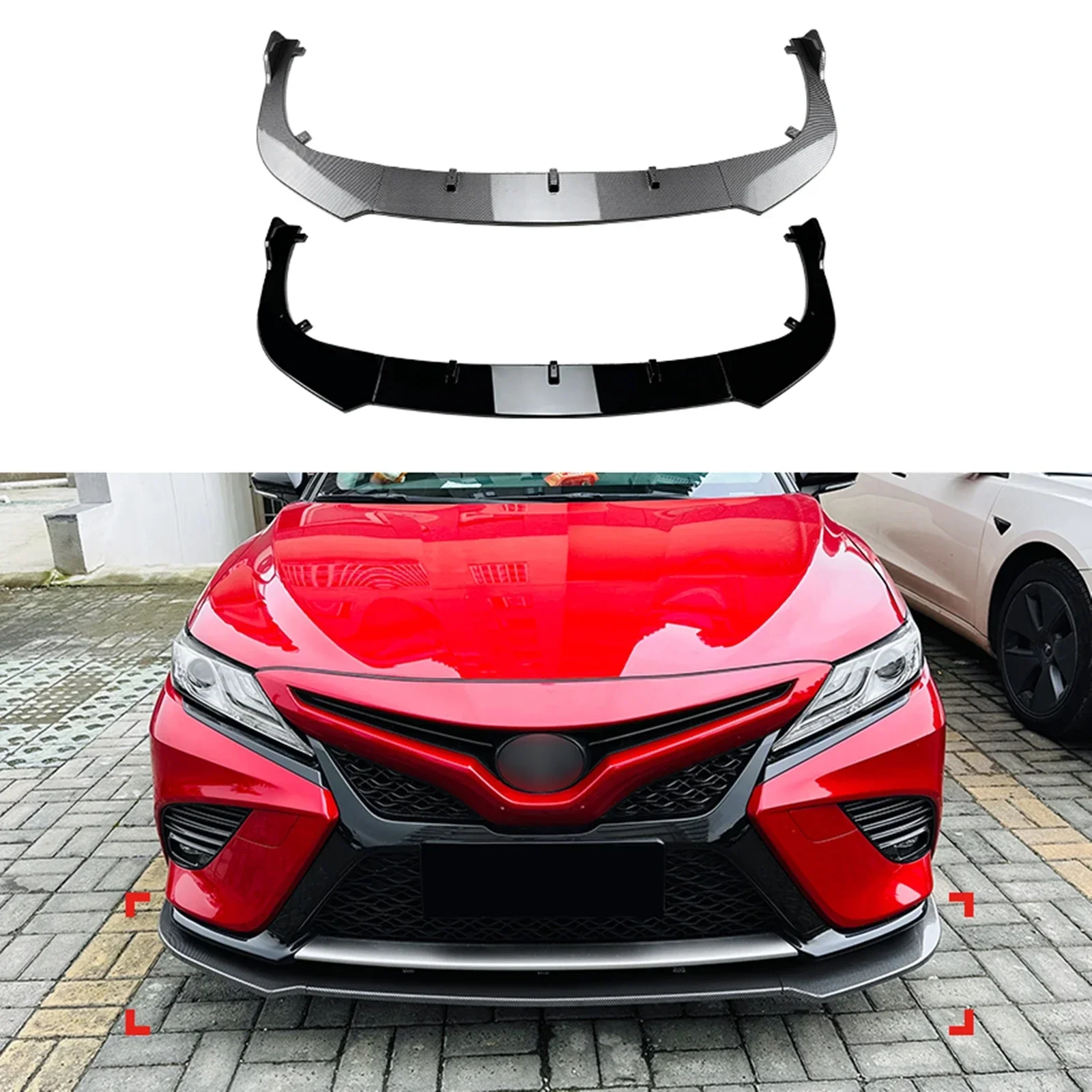 

New！ Front Bumper Spoiler Lip For Toyota Camry 8th Sport 2018 2019 2020 Carbon Fiber Look/Glossy Black Car Lower Splitter Protec