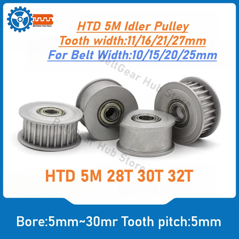 

HTD 5M Idler Timing Pulley 28T 30T 32T Applicable to CNC Router 3D Printer Laser Engraver Conveyor Belt System Bore 5mm to