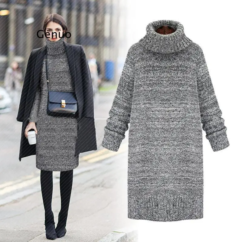 

Women's Turtleneck Pullover Autumn Sweaters Women Casual Knitted O-Neck Striped Femme Women Sweaters