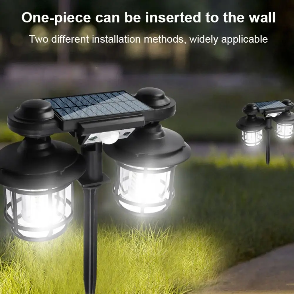 Waterproof Solar Wall Lamp Motion Sensor Decorative Solar Security Lights Vintage Dual Head Conjoined Road Lighting Outdoor