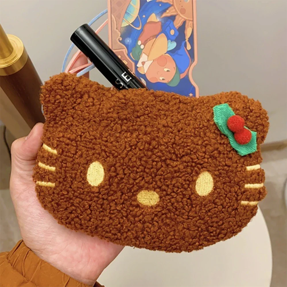 

Hello Kitty Coin Purse Cute Retro Embroidery Storage Bag Plush Makeup Headphone Bag Cartoon Girls Outdoor Crossbody Bag