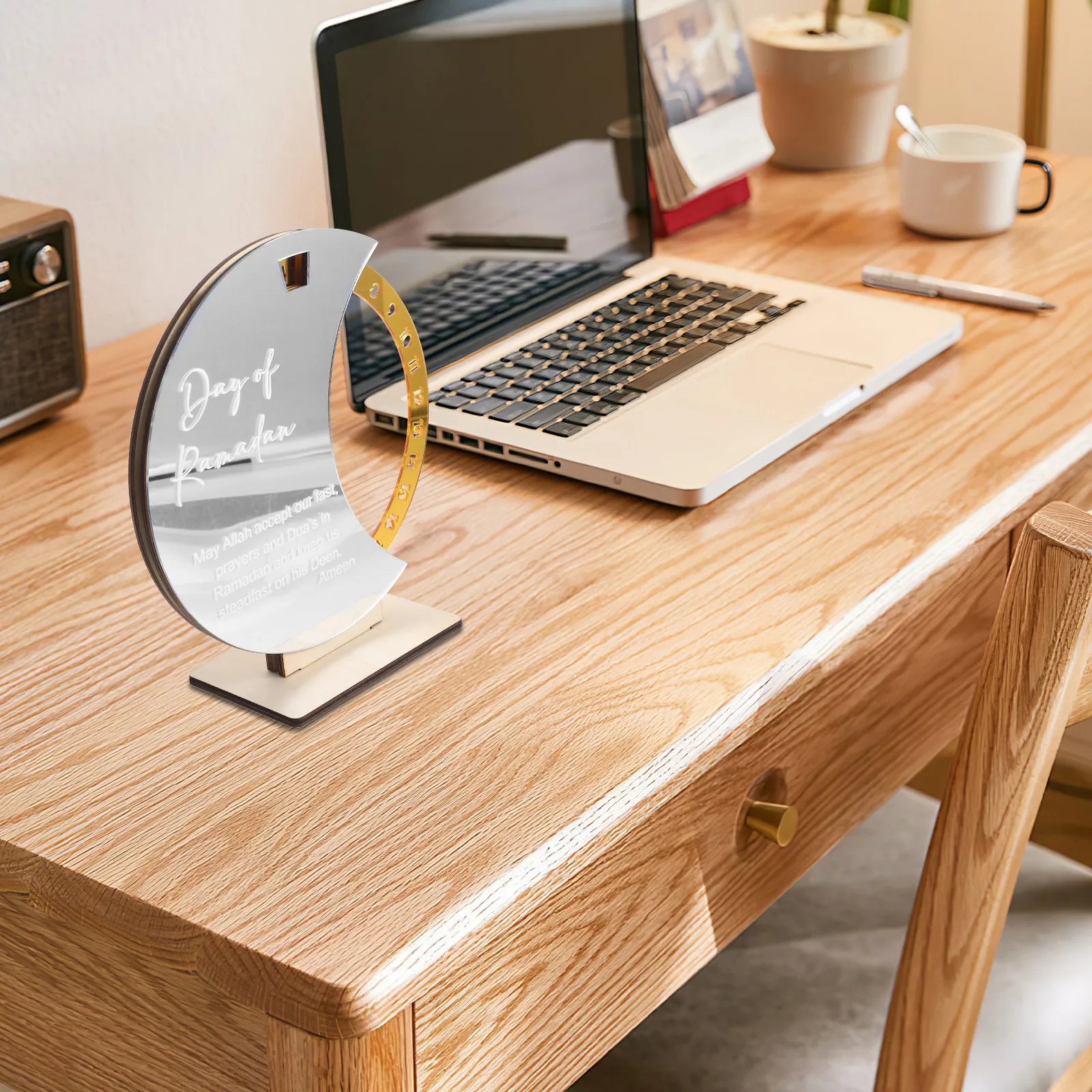 

Деревянный календарь обратного отсчета до Ид-аль-Фитр, декор для праздника Рамадан, настольный вращающийся календарь-напоминание, художественный этнический дизайн, минималистичный настольный календарь