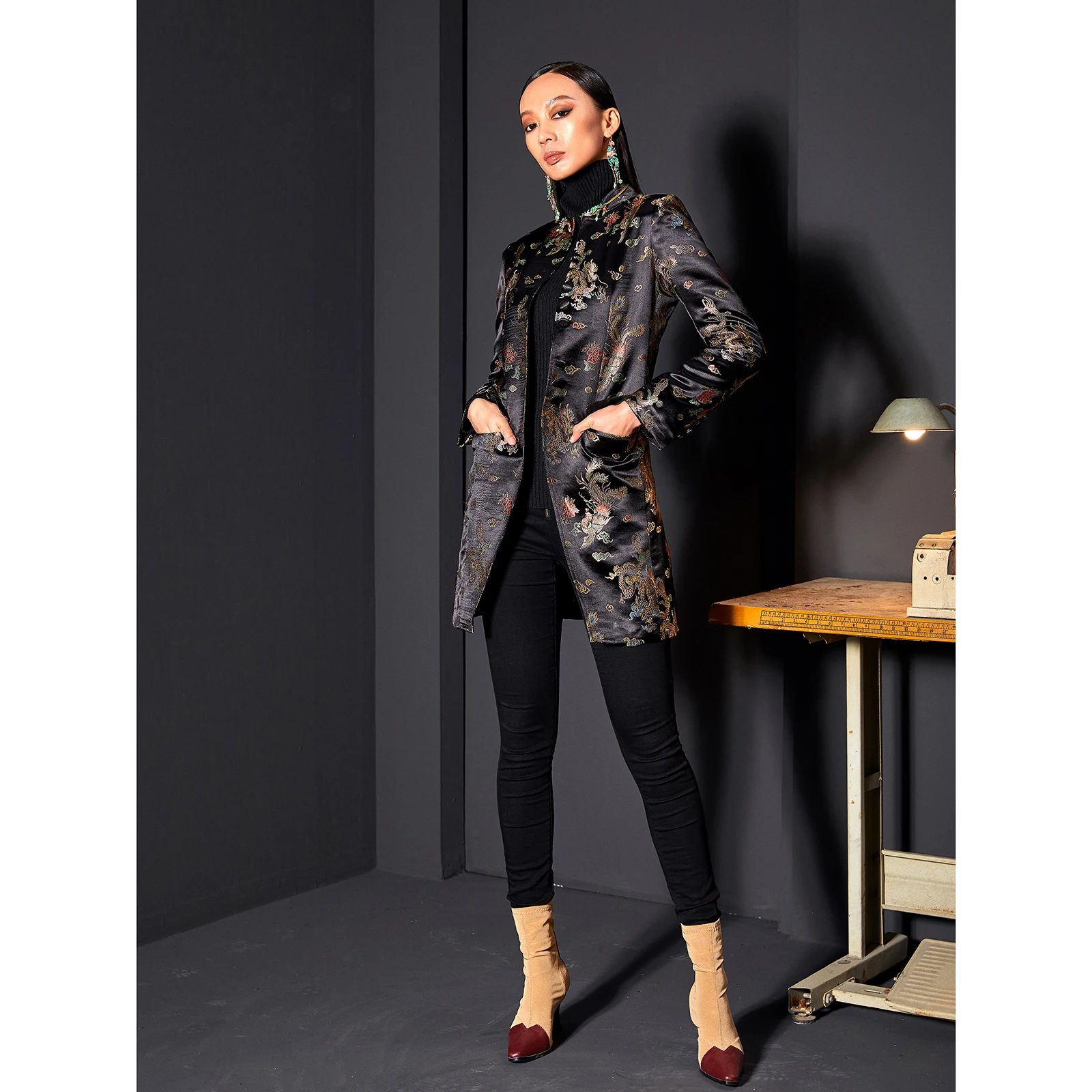 

Original Design Slim Fit k Sle Single Button Stand Collar Jaet Women's Faion op 2024 Ele ort Outerwear