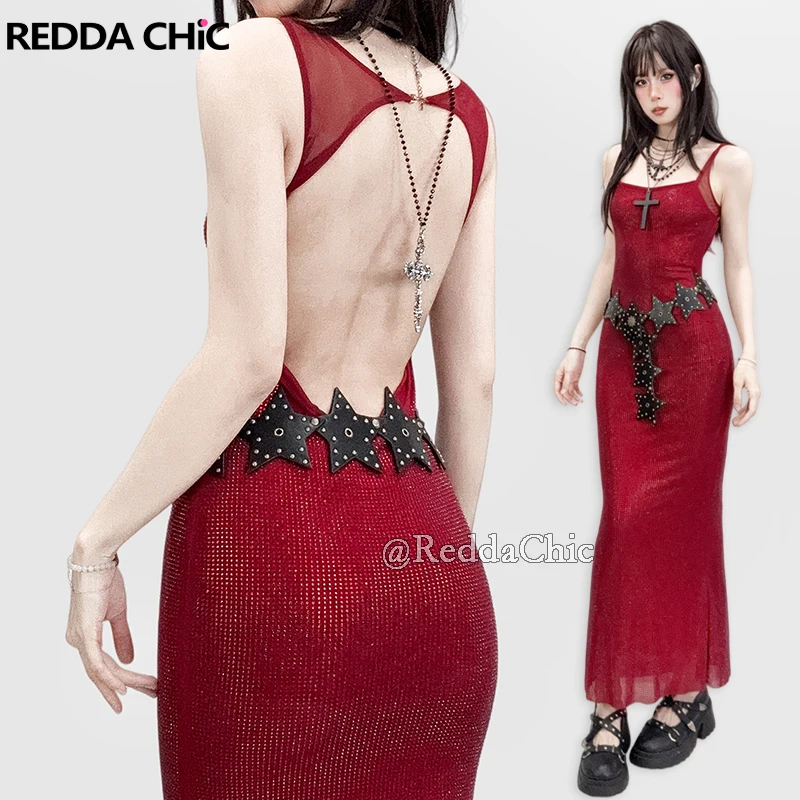 

REDDACHiC красное вечернее платье с бриллиантами, сексуальное эластичное облегающее платье макси с открытой спиной и квадратным вырезом, вечерняя женская одежда на день рождения