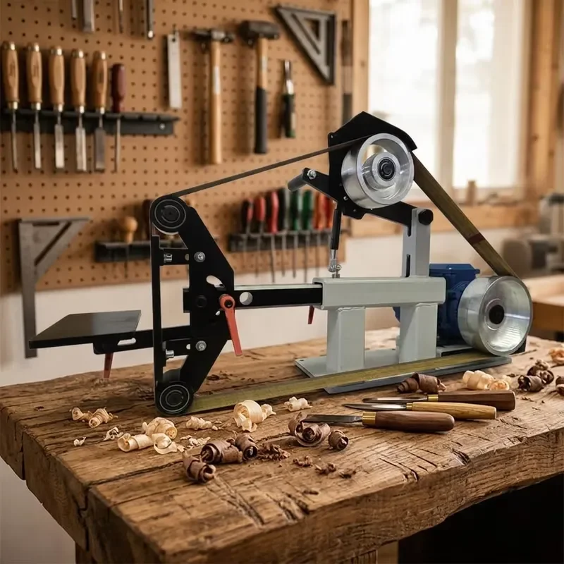 Heavy Duty BS282V Belt Sander with Reversible Rotation Powerful Induction Motor Low Vibration Metal Blade Grinding Machine
